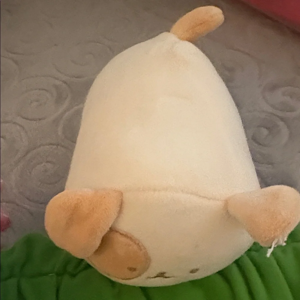Plush Small Pet Toy - Cream & Tan with Green Leaf Accent